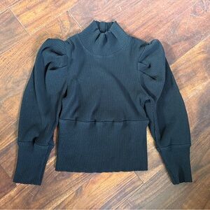 Free People Lala cropped, mocked neck sweater with pleated shoulders